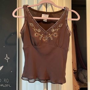 Loft 100% silk earthy brown floral top
